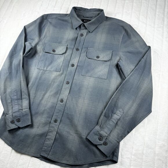 Bylt Trestles Flannel Shirt Men's Large Gray Plaid Double Pocket Embroidery Logo - Picture 11 of 12